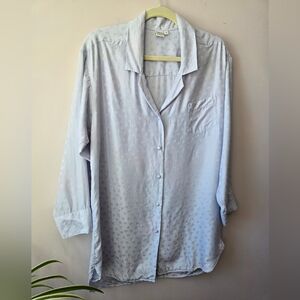 🎀Treesha 100% Silk Light blue Jacquard Bow Button Down Top - Size Medium🎀💙